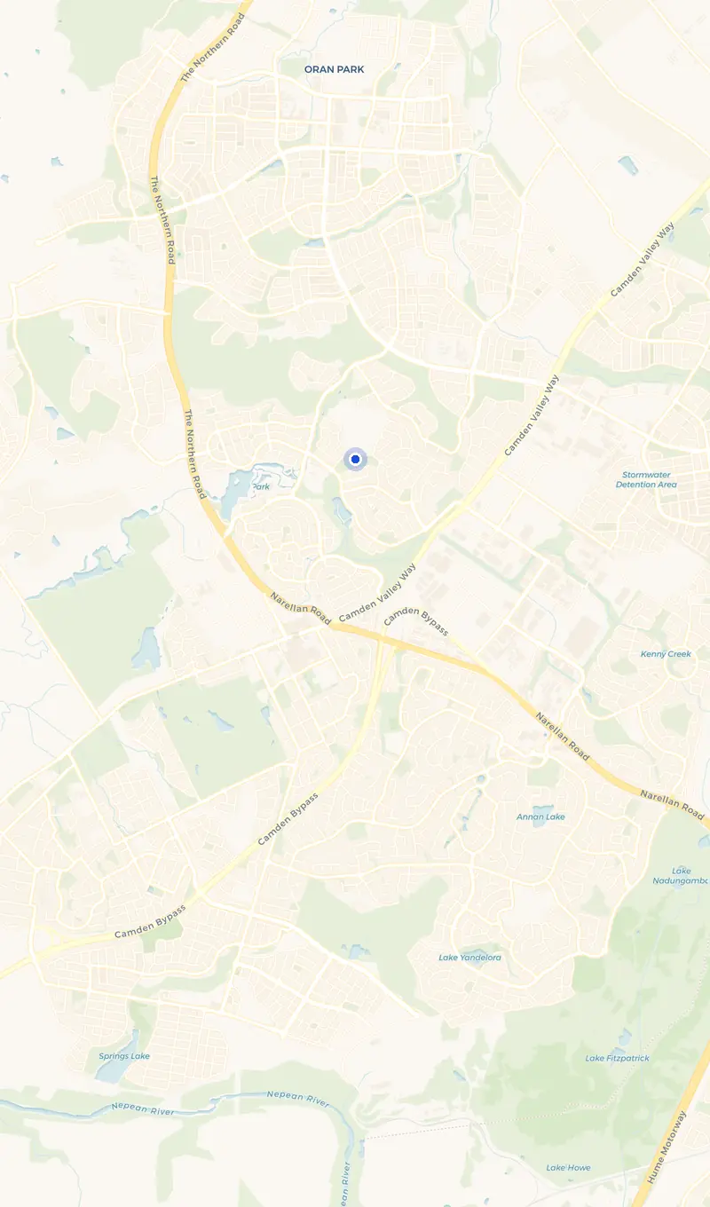 Map of the Harrington Park service area and the surrounding suburbs we cover.