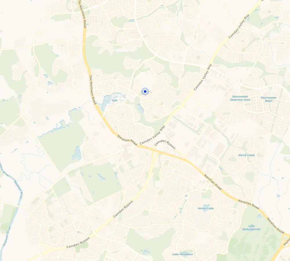 Map of the Harrington Park service area and the surrounding Macarthur, showing Harrington Park and the nearby streets we cover.