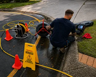 Plumber checking a blocked drain on a Harrington Park job